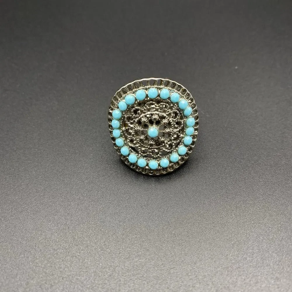 Silver-Tone Boho Beaded Stretch Ring Sz 8 w/ Dangling Beaded Earrings